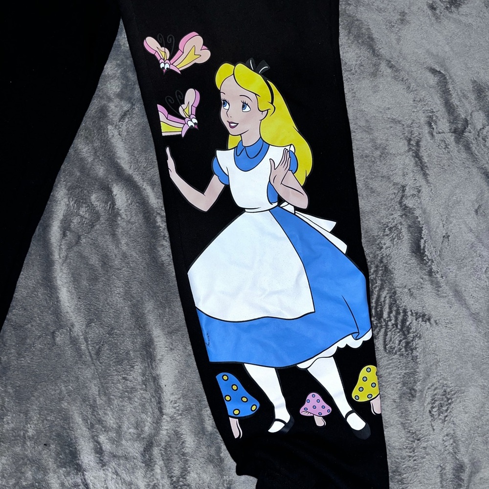 Disney Junior / Womens Alice In Wonderland Sweatpants Size M 7-9 Embroidered Tie - Picture 2 of 7